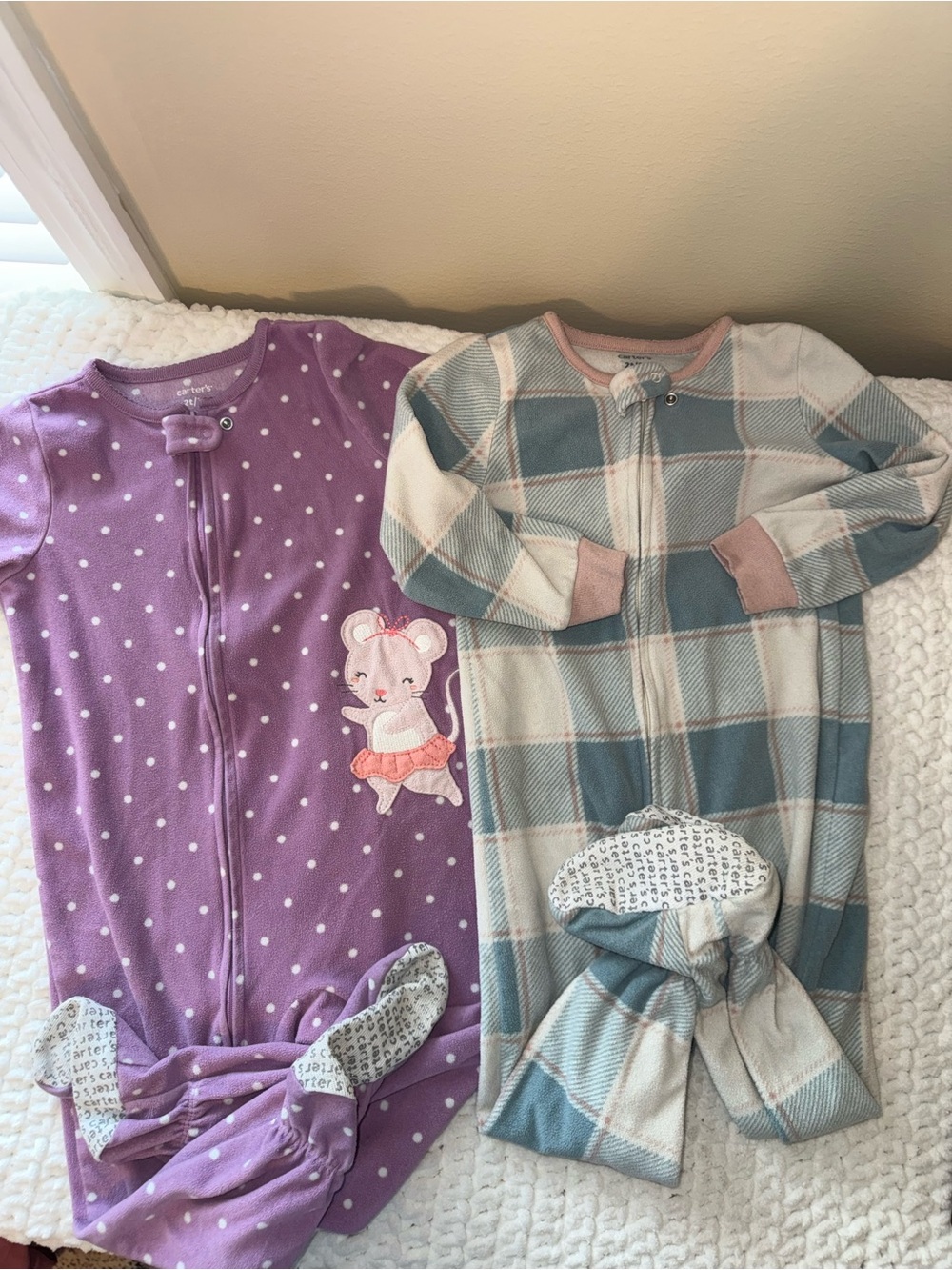 Carter's Purple Polka Dot Sleep Sack & Blue Plaid Zip Pajama Set